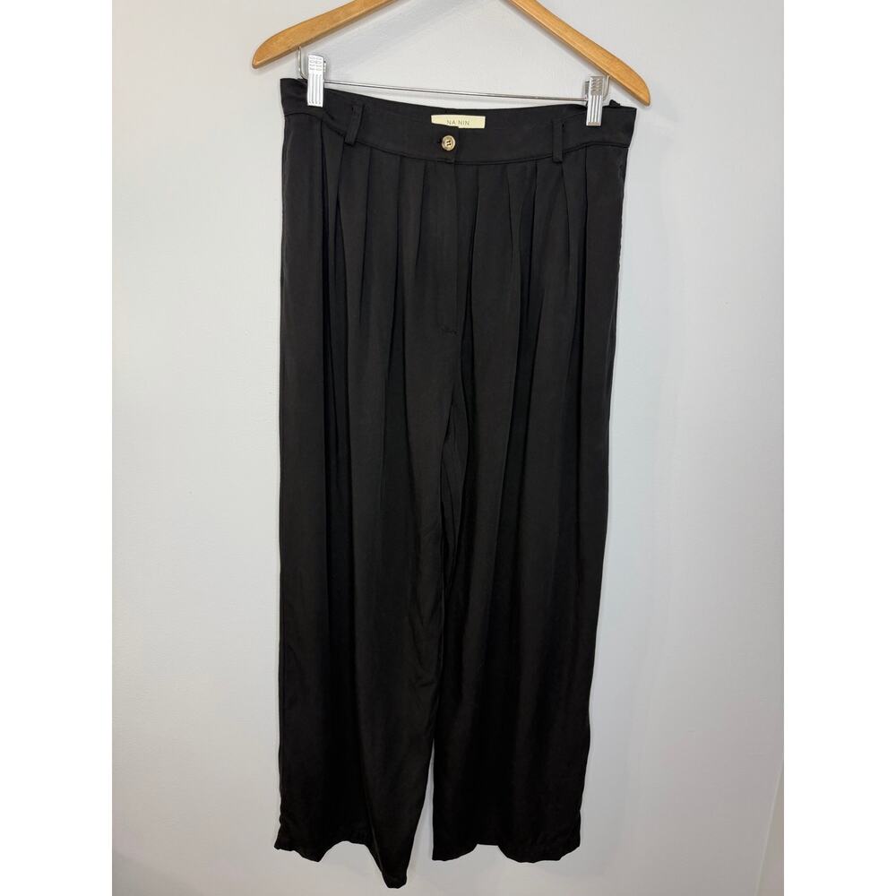NA NIN Winnie Tencel Pleated Pant High Rise Black Relax Women's L - Picture 2 of 11
